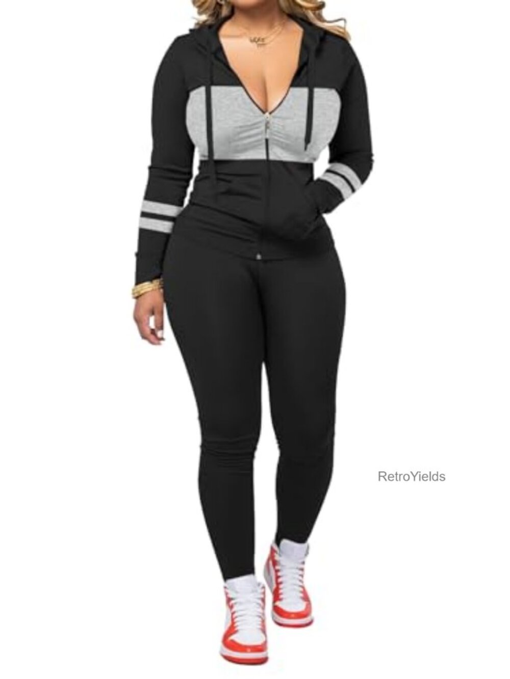 2 Piece Tracksuit Zip Hoodie Jogger Set Women Athletic Lounge Wear